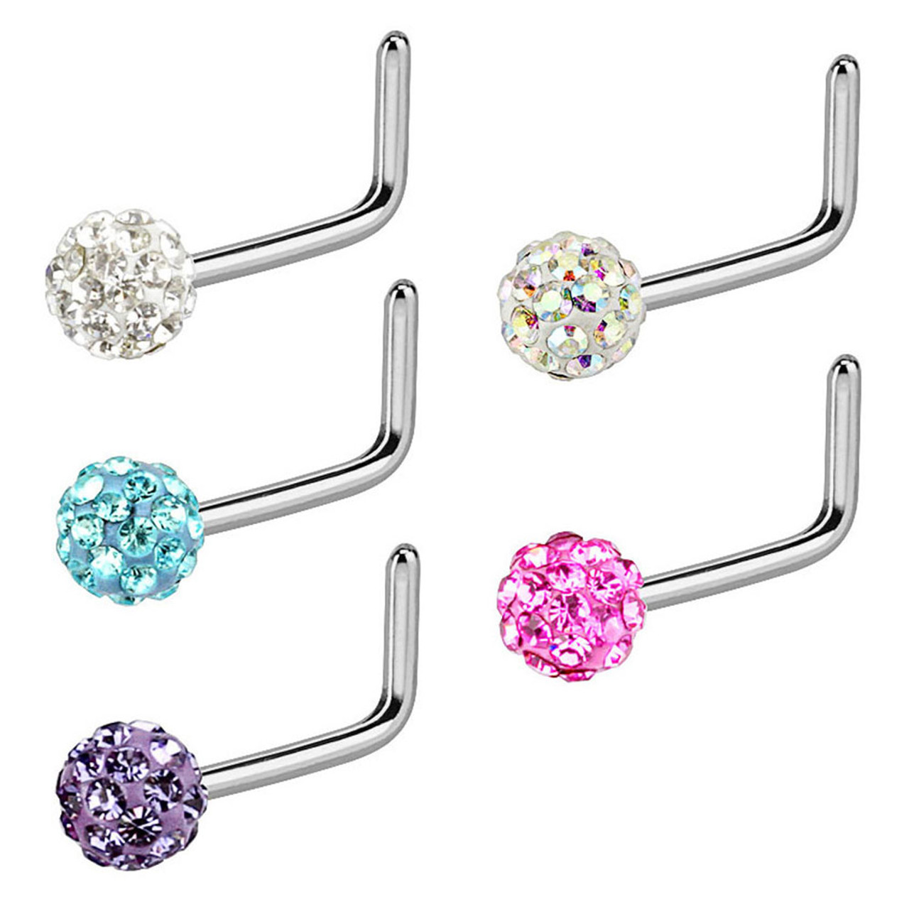 L Shape CZ Ferido Ball Nose Stud Ring