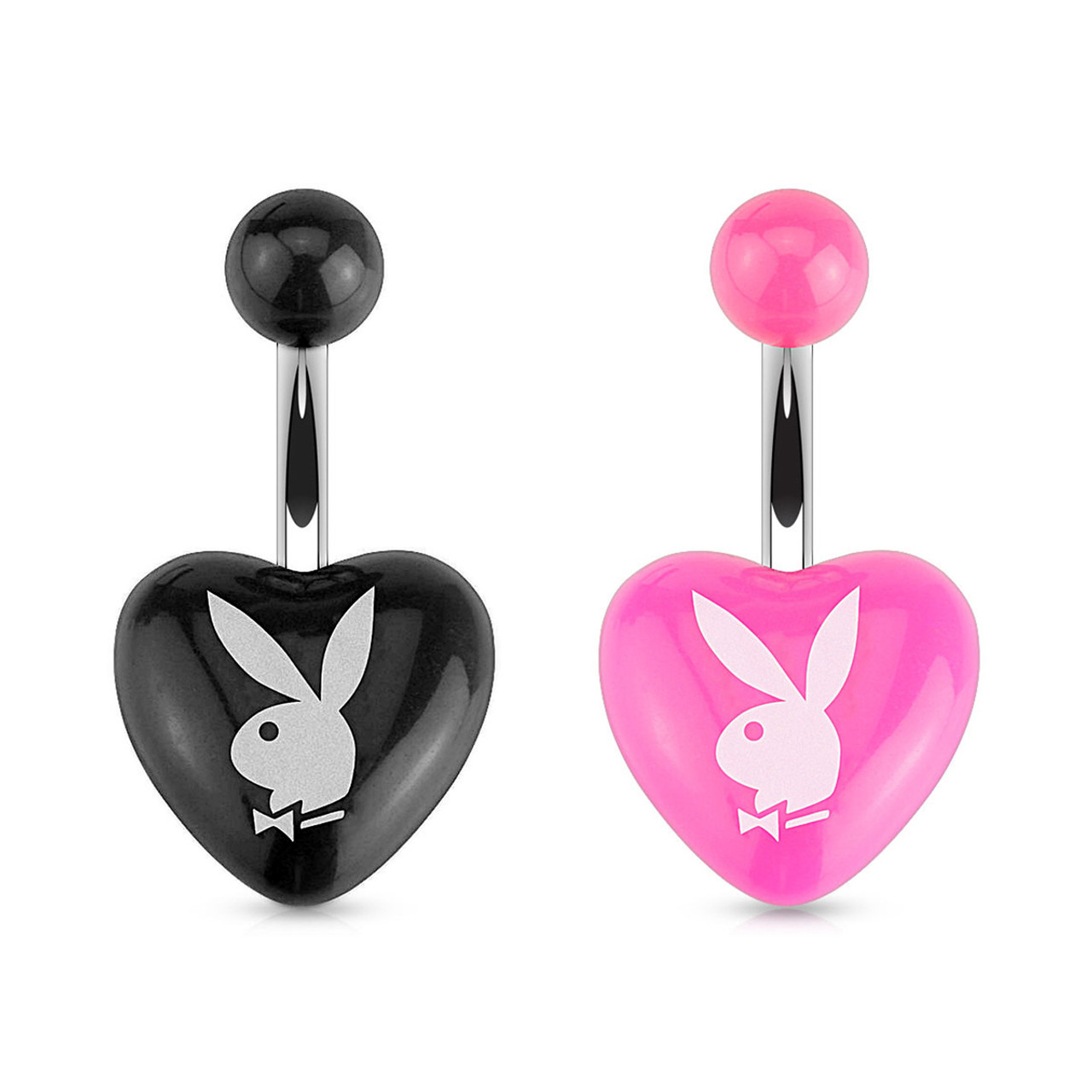 Playboy Bunny Printed Acrylic Heart Belly Button Ring 14ga 316L