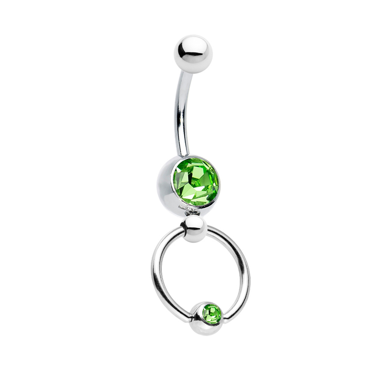 14ga Belly Ring - Door Knocker Style Captive Bead Ring with CZ
