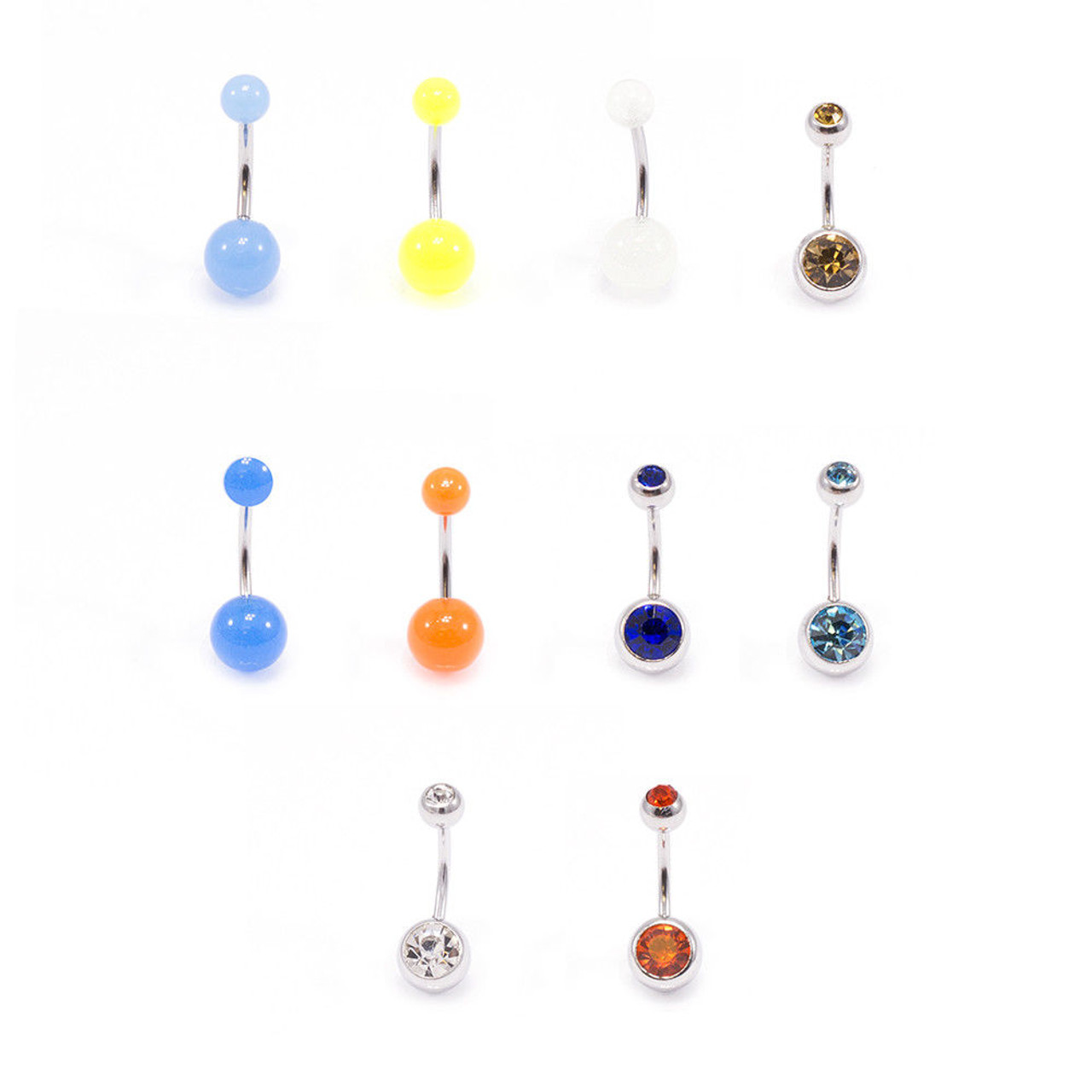 Double Gem Extra Long Sizes Steel Navel Ring Belly Button Ring 14G 9/16  14mm