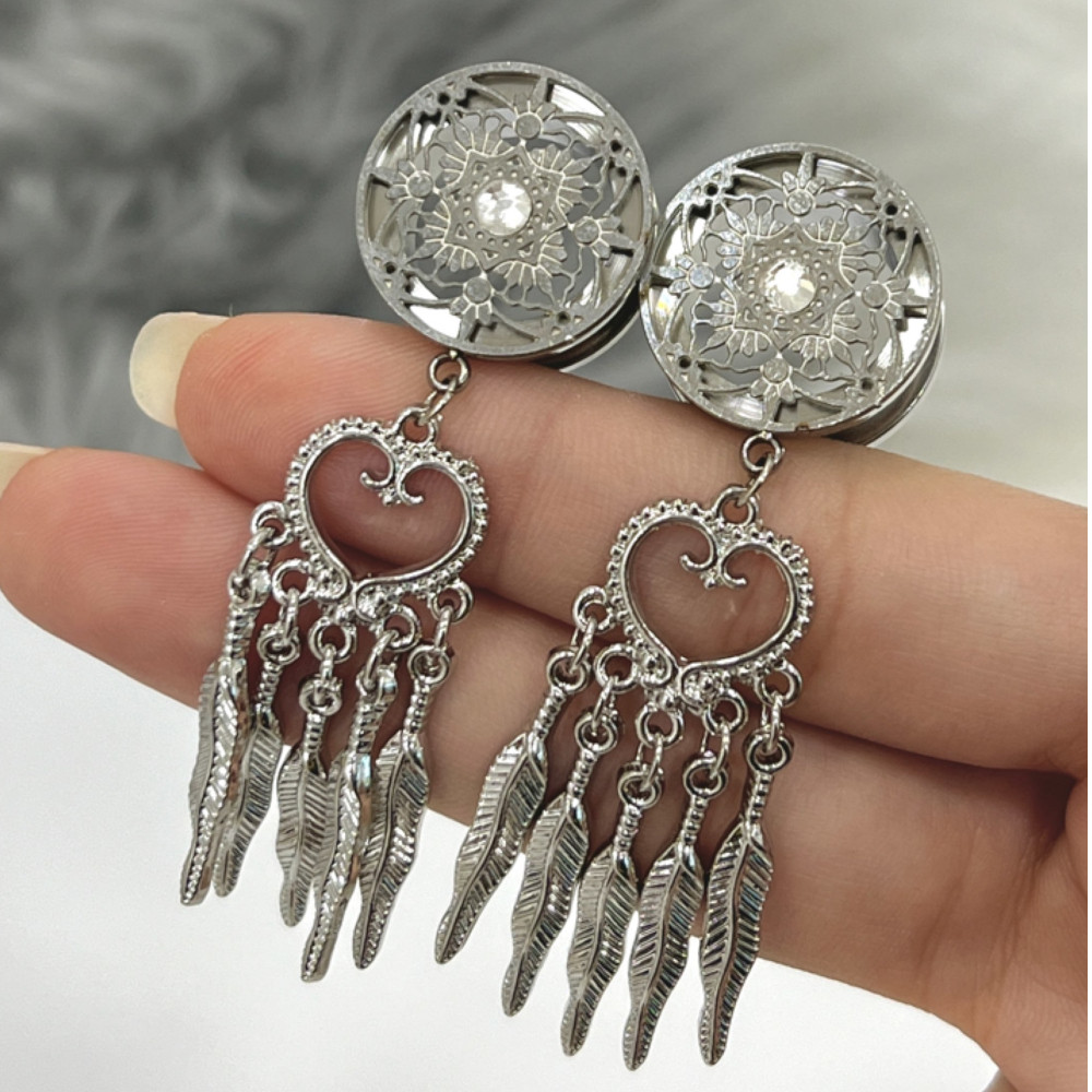 Dangle CZ Dream Catcher Screw Fit Plugs Ear Gauges