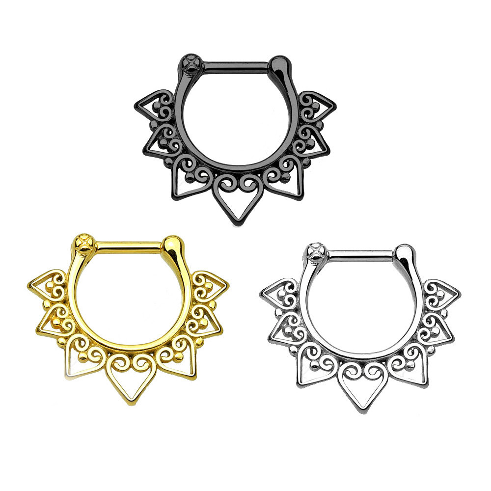 Heart Tribal Fan Clicker Septum Ring Piercing 16G 6mm