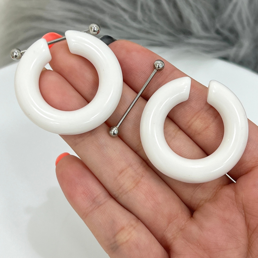 Acrylic White Huggie Hoop Earrings Straight Barbell 16G