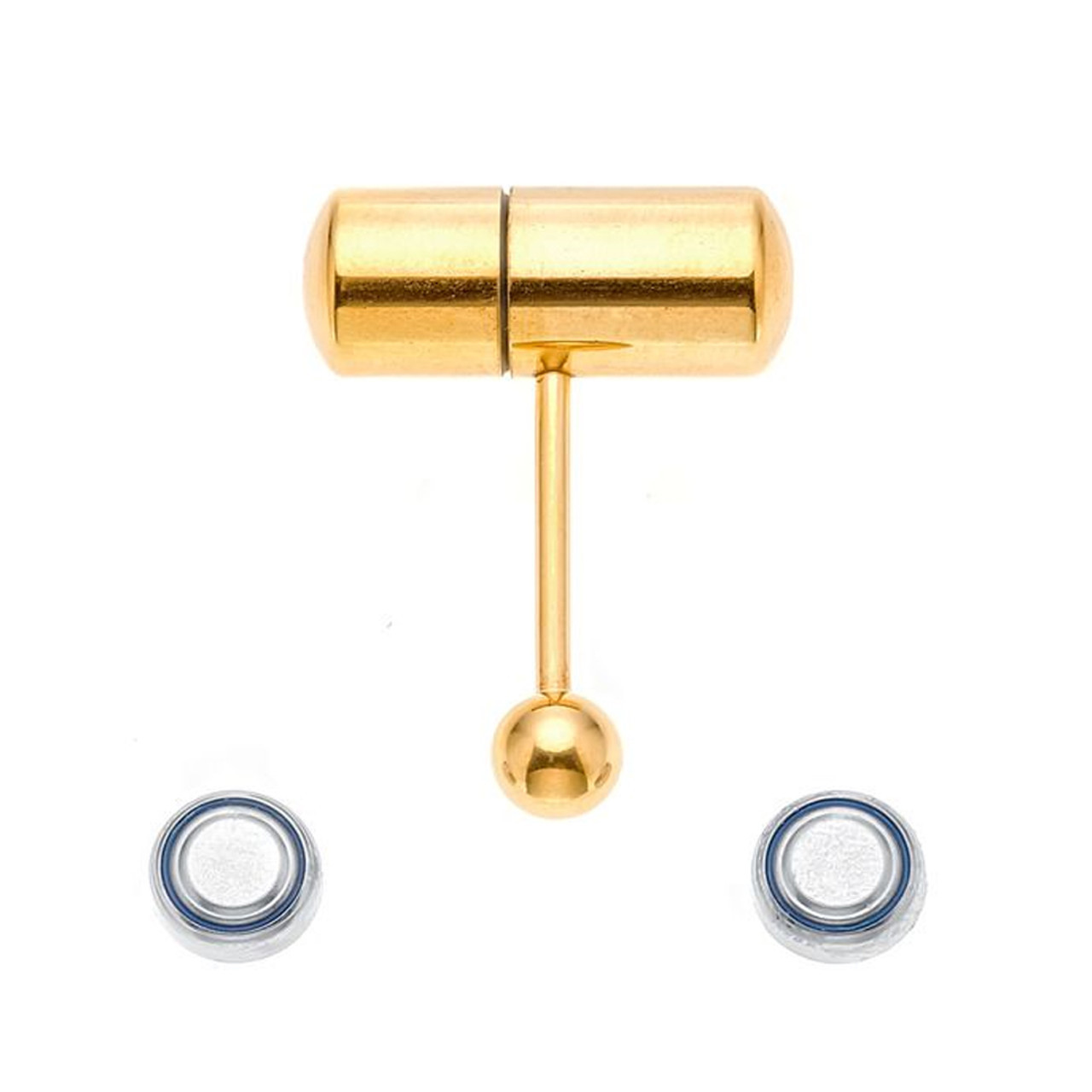PVD Gold Vibrating Barbell Tongue Ring 14G 16mm - Main Image