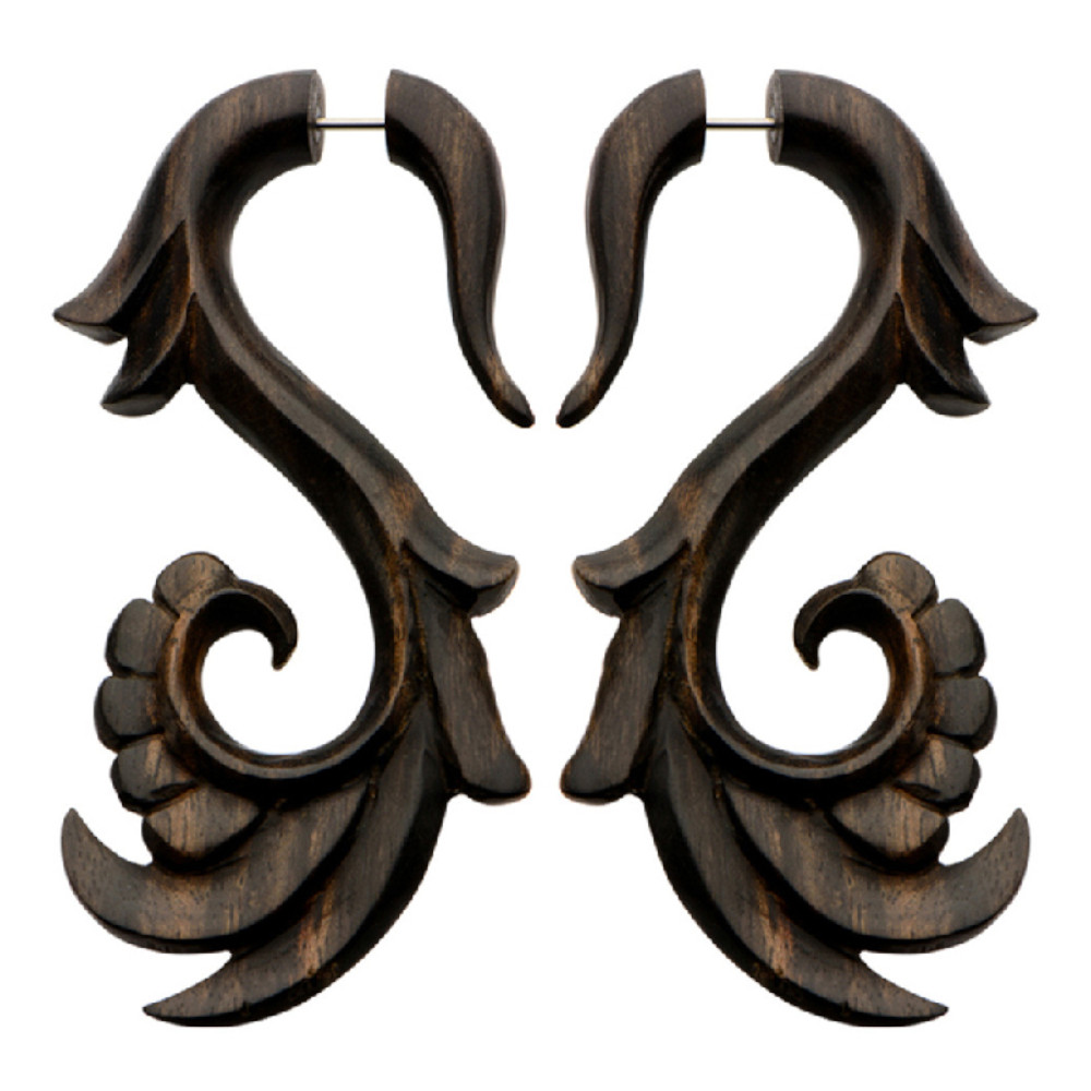 Angel Wing S Filigree Arang Wood Fake Earring Hangers Gauges 18G