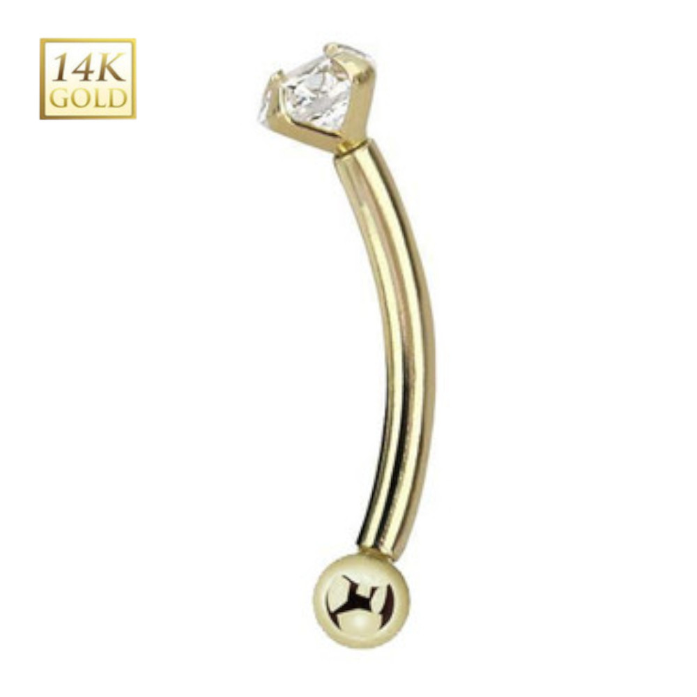 14K Gold Threadless Top 2.5mm Diamond Curved Barbell Piercing 16G
