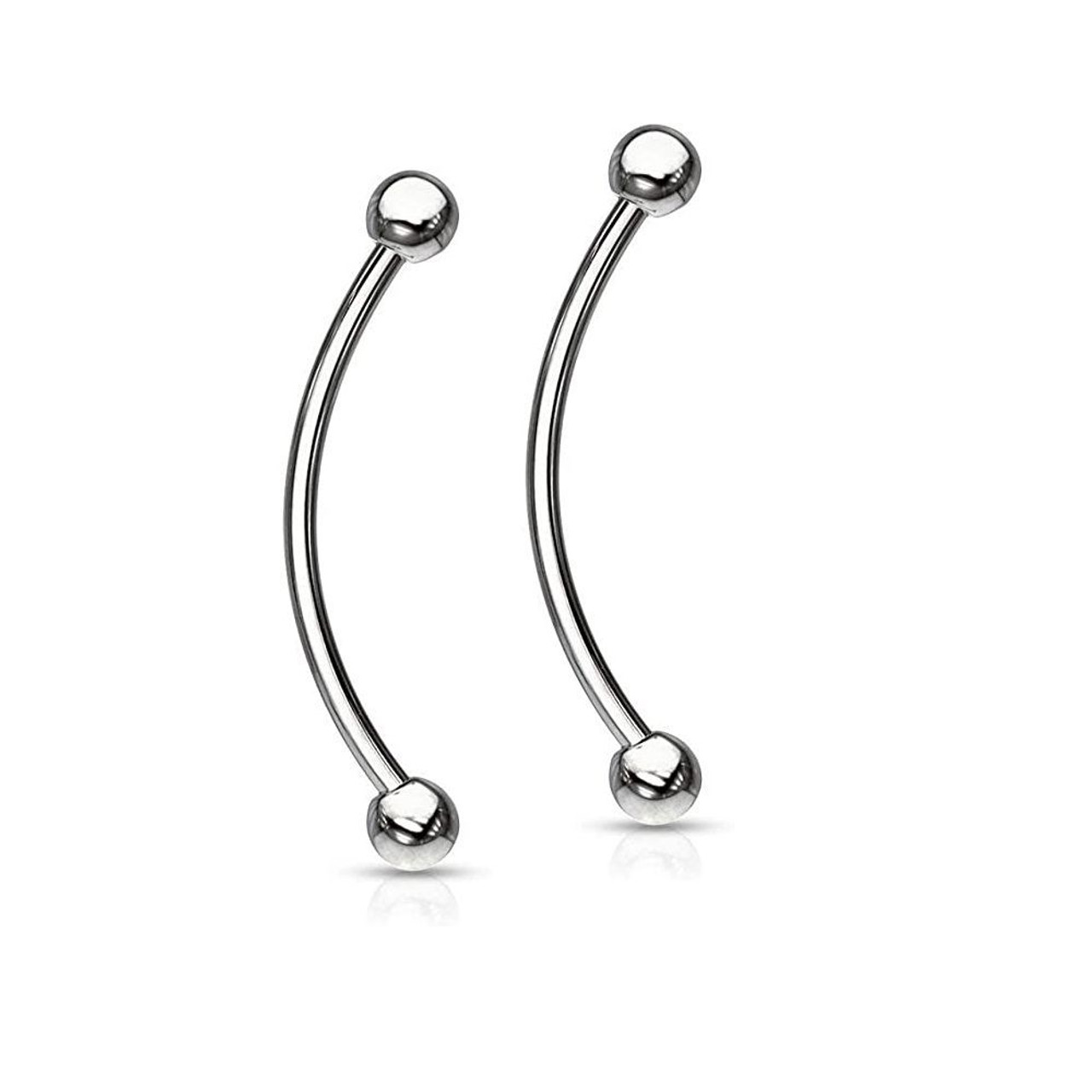 Forbidden Body Jewelry 16g 12-16mm Surgical Steel Curved Barbell with Solid Ends for Snake Eyes Tongue Piercing 