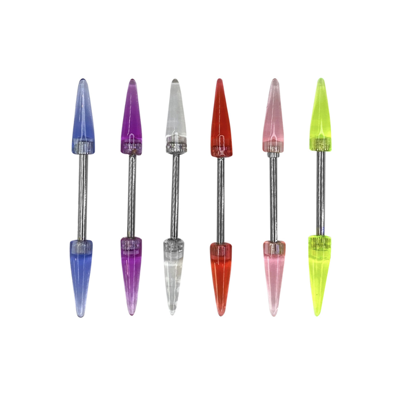 Straight Barbells surgical steel 14G 16mm with 10mm acrylic spike fit most  piercings 6 Pack