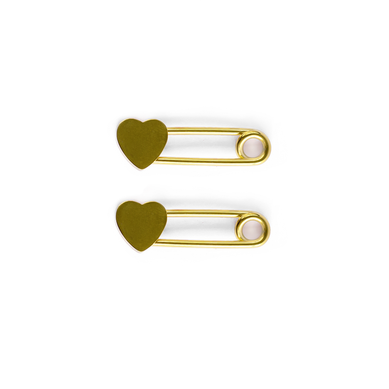 14k Yellow Gold Safety Pin Brooch Heart Shape