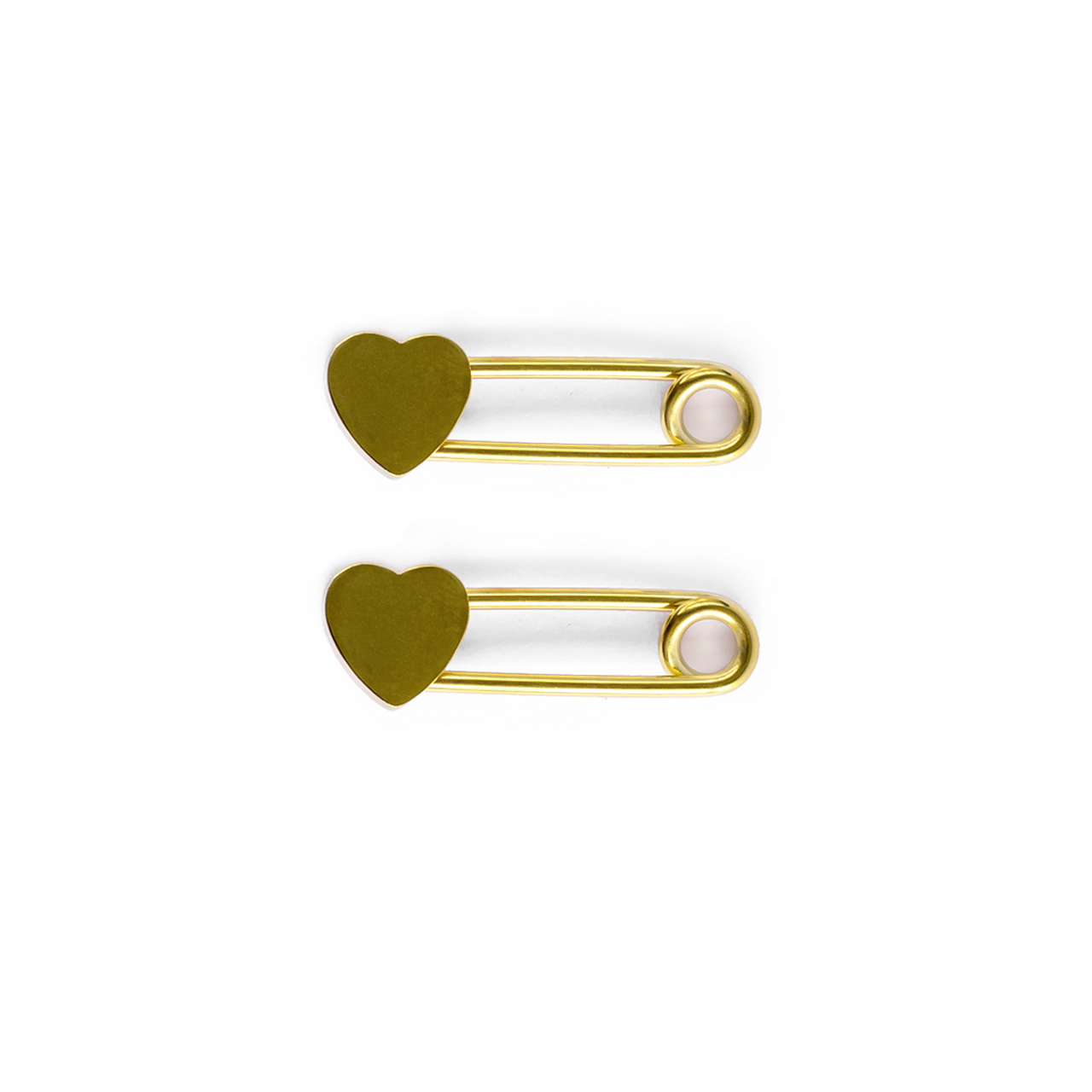 14k Yellow Gold Safety Pin Brooch Heart Shape 