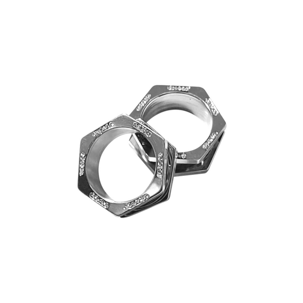 Pair of Surgical Steel Screw Fit Hexagon Tunnels with Clear CZ