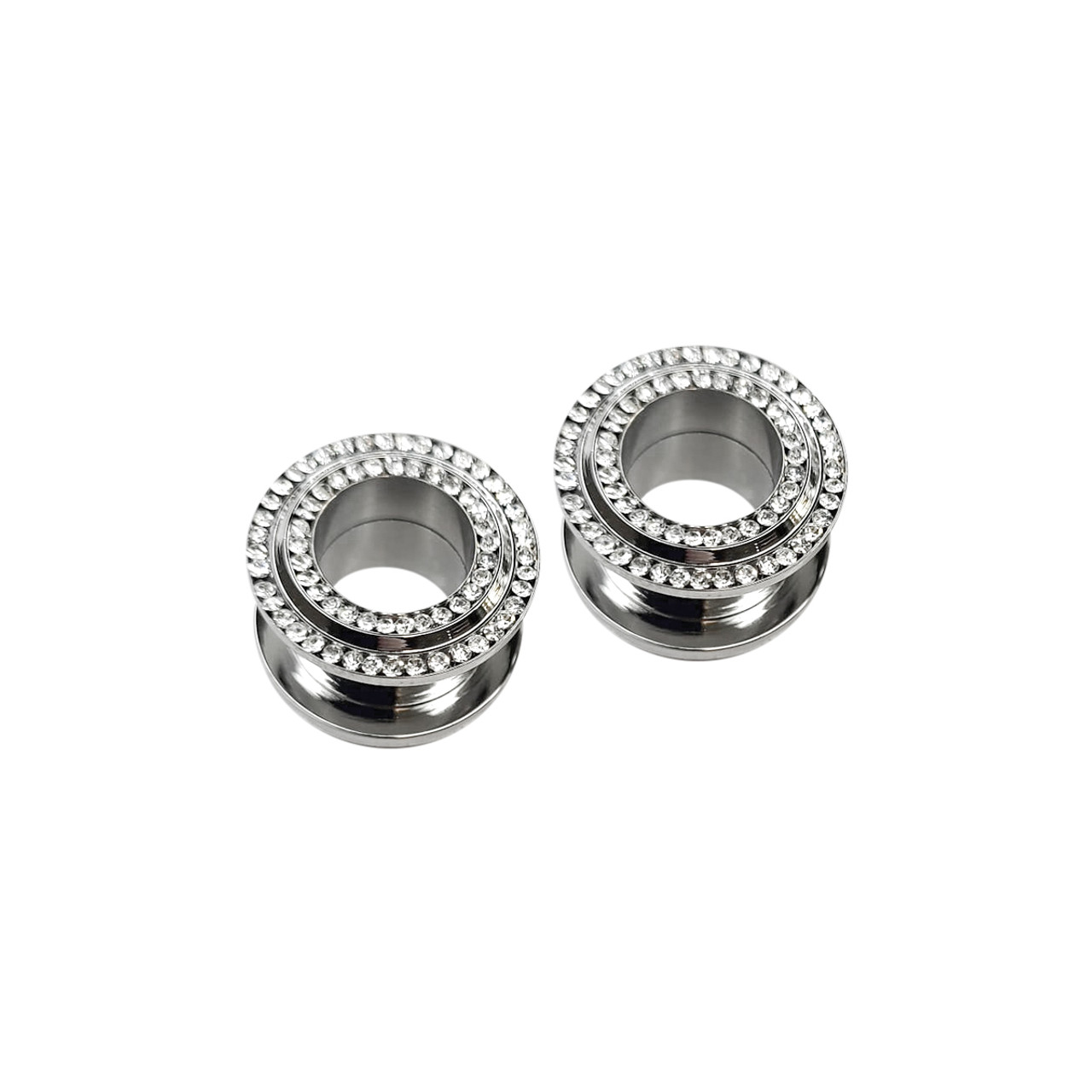 Pair of Screw Fit Ear Plugs Gauges Surgical Steel with Double Row