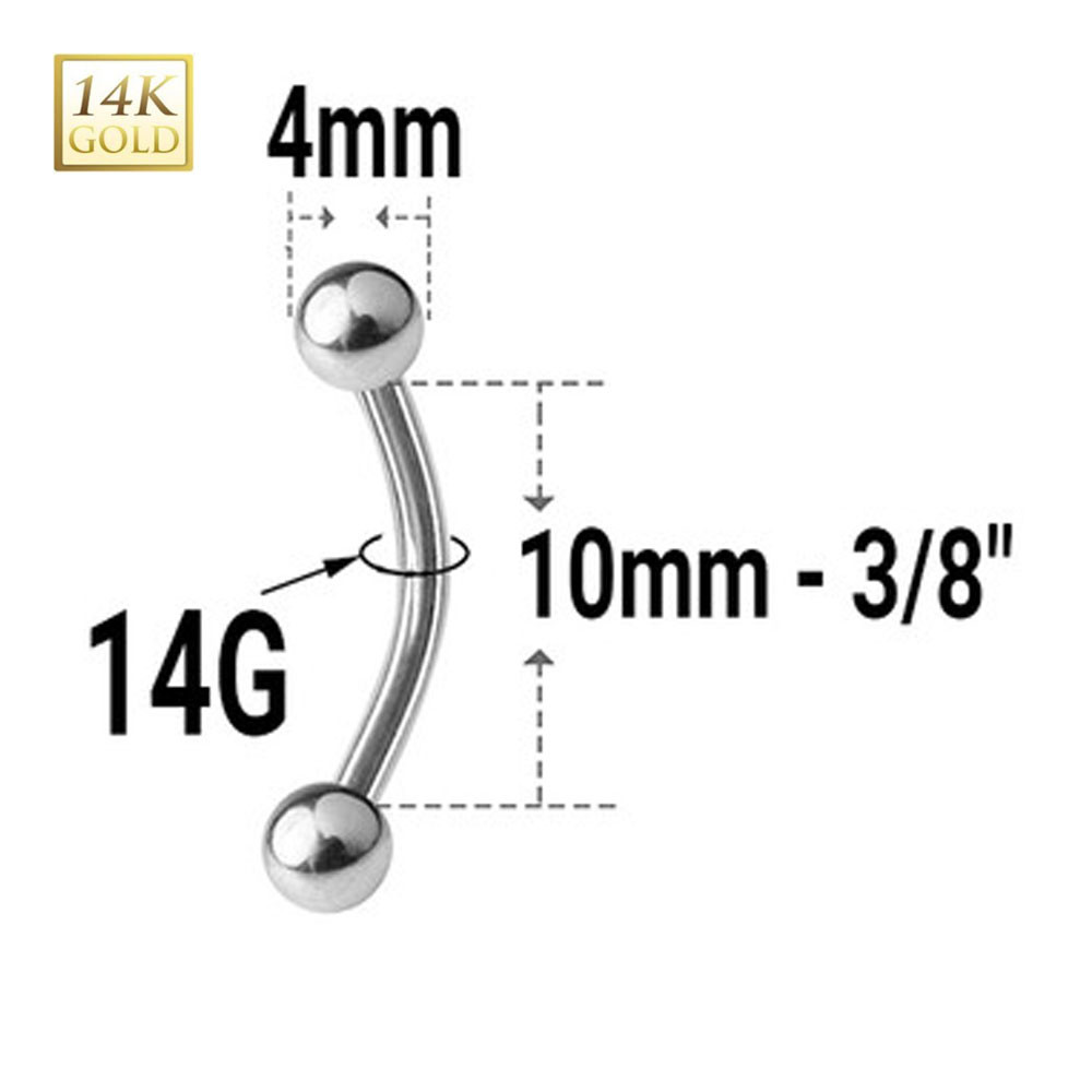 14K Solid Gold Curved Barbell 14G