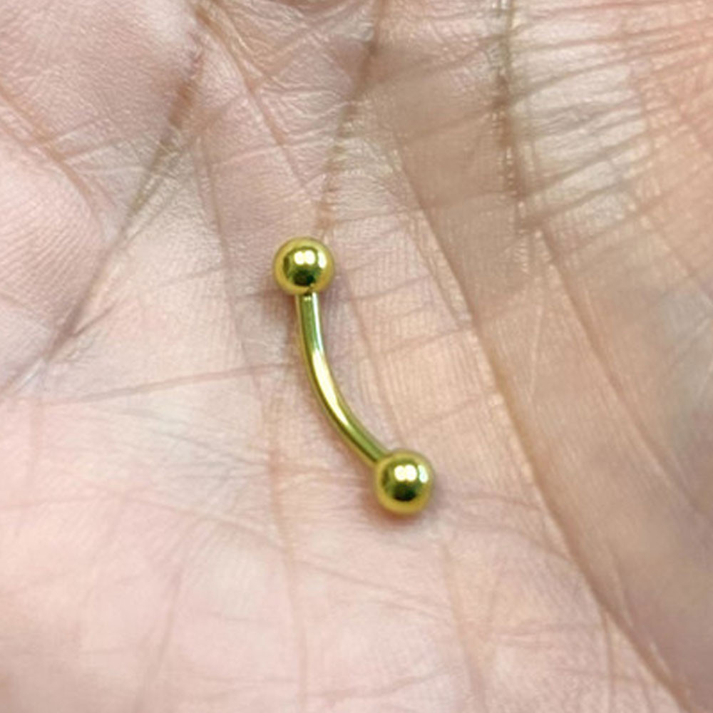 14K Solid Gold Curved Barbell 14G