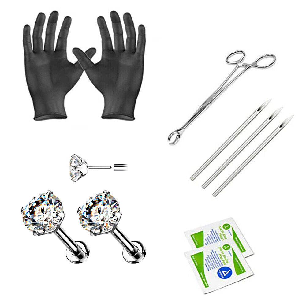 Piercing Kit 10 threadless flat Back Titanium jewelry mm Cz