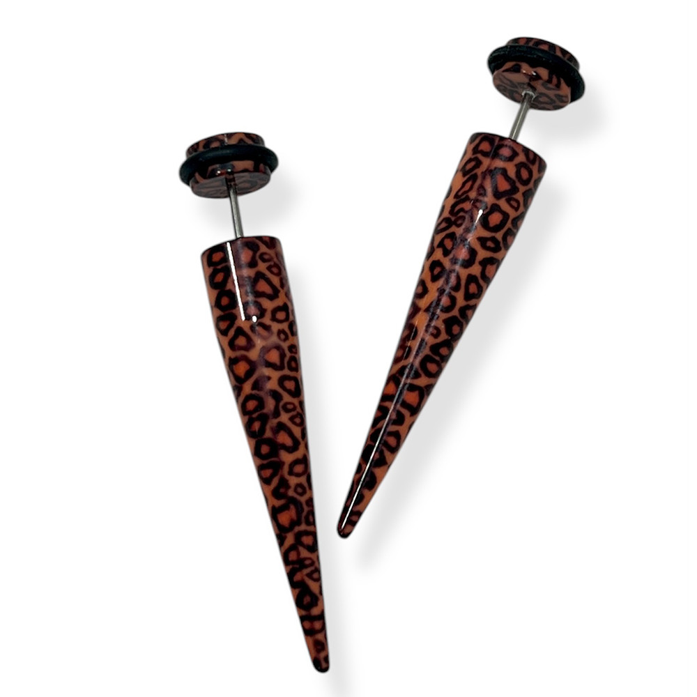 Leopard Skin Acrylic Fake Taper Ear Stretcher Kits 16G