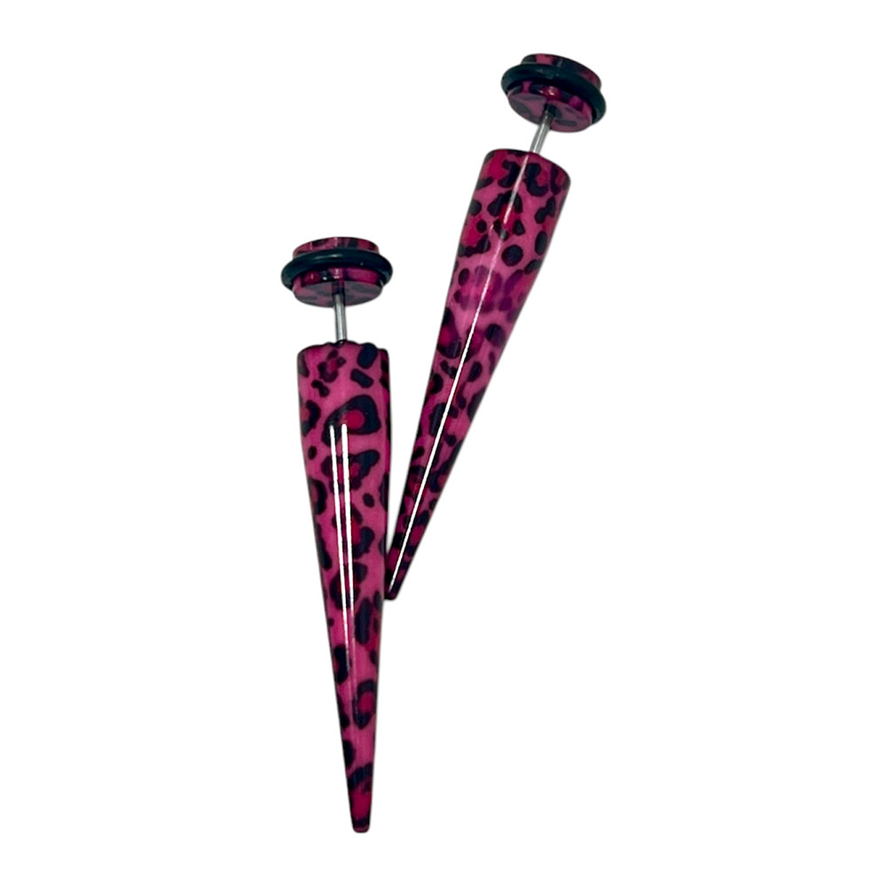 Pink Black Leopard Skin Acrylic Fake Ear Taper Earrings 16G
