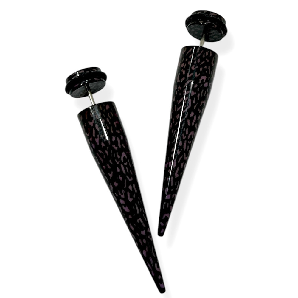 Purple Black Leopard Skin Acrylic Fake Taper Ear Stretcher Kits 16G