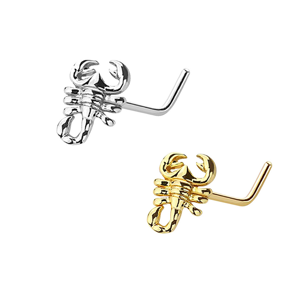 Scorpion Ends L Shaped Nose Studs Rings 20G 6mm