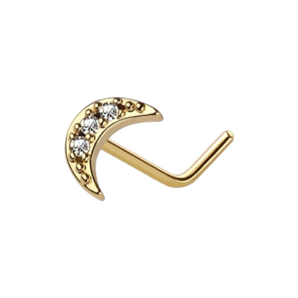 Crescent Moon CZ L Shaped Nose Studs Piercing 20G 6mm