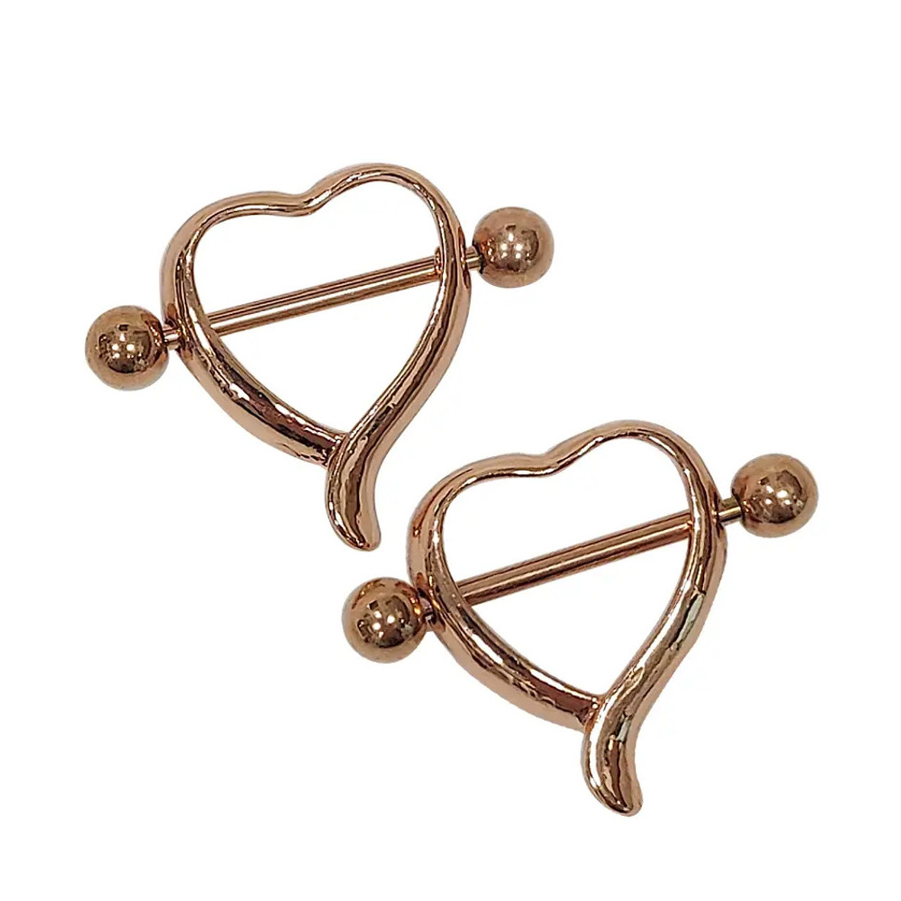 Rose Gold Heart Nipple Shield Ring 14G 18mm