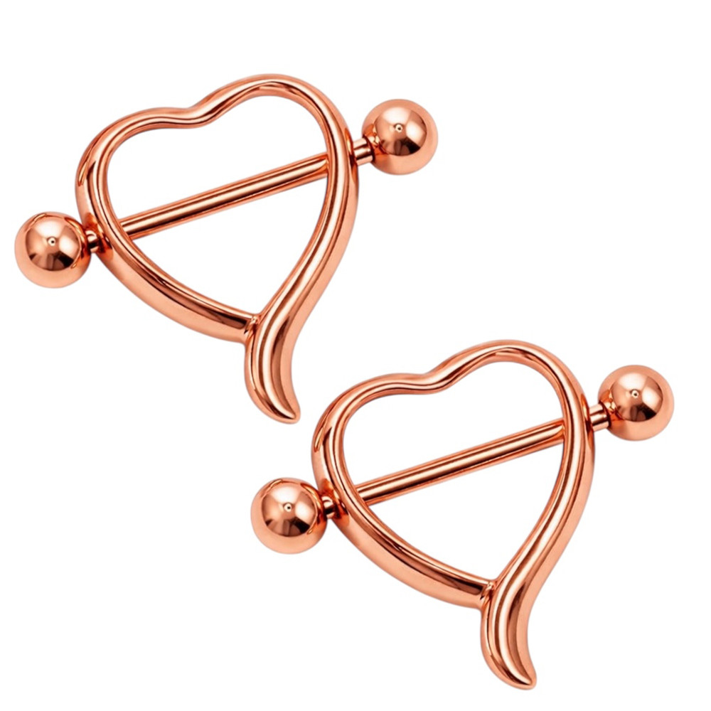 Rose Gold Heart Nipple Shield Ring 14G 18mm
