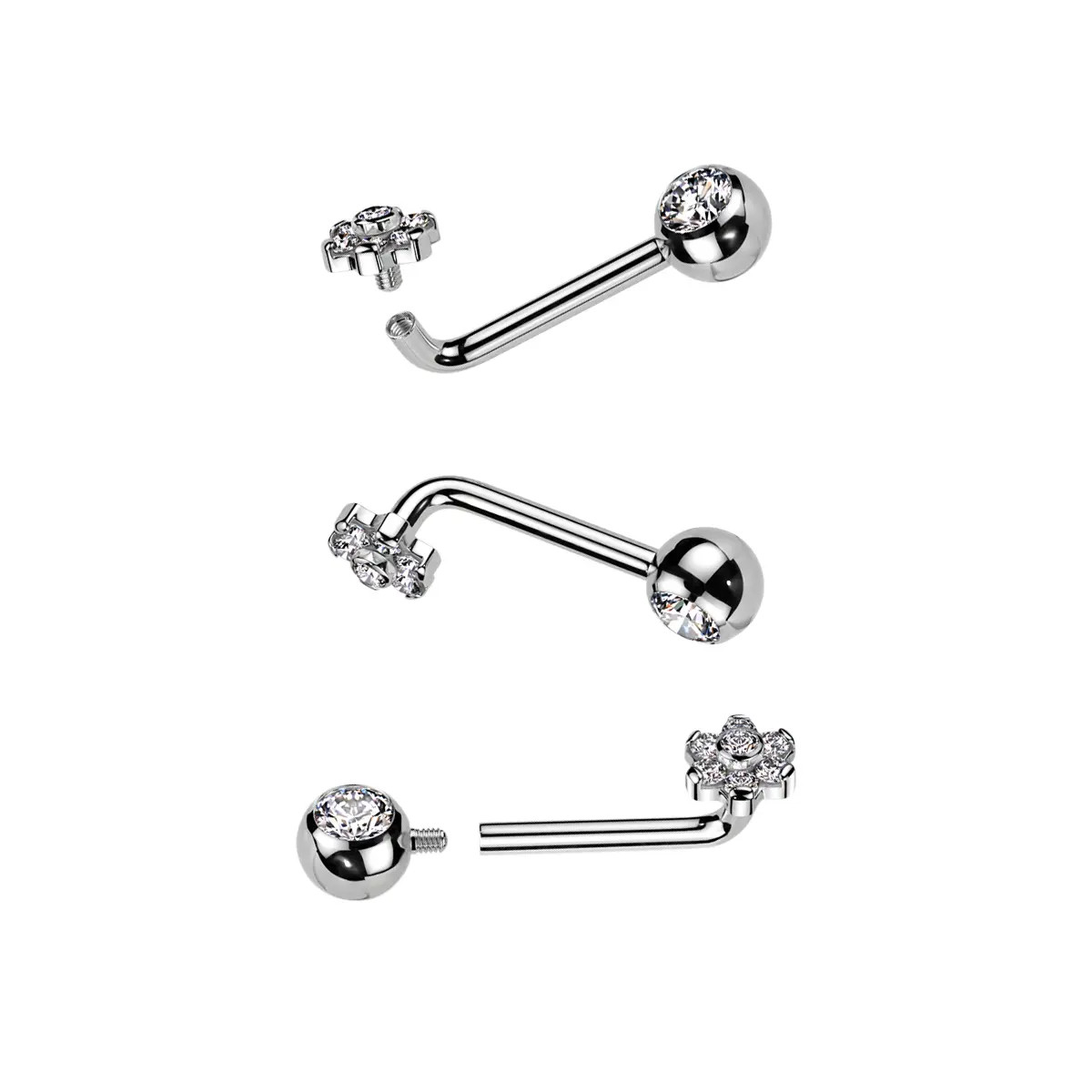14G CZ Flower L Bent Christina Piercing VCG Genital Jewelry