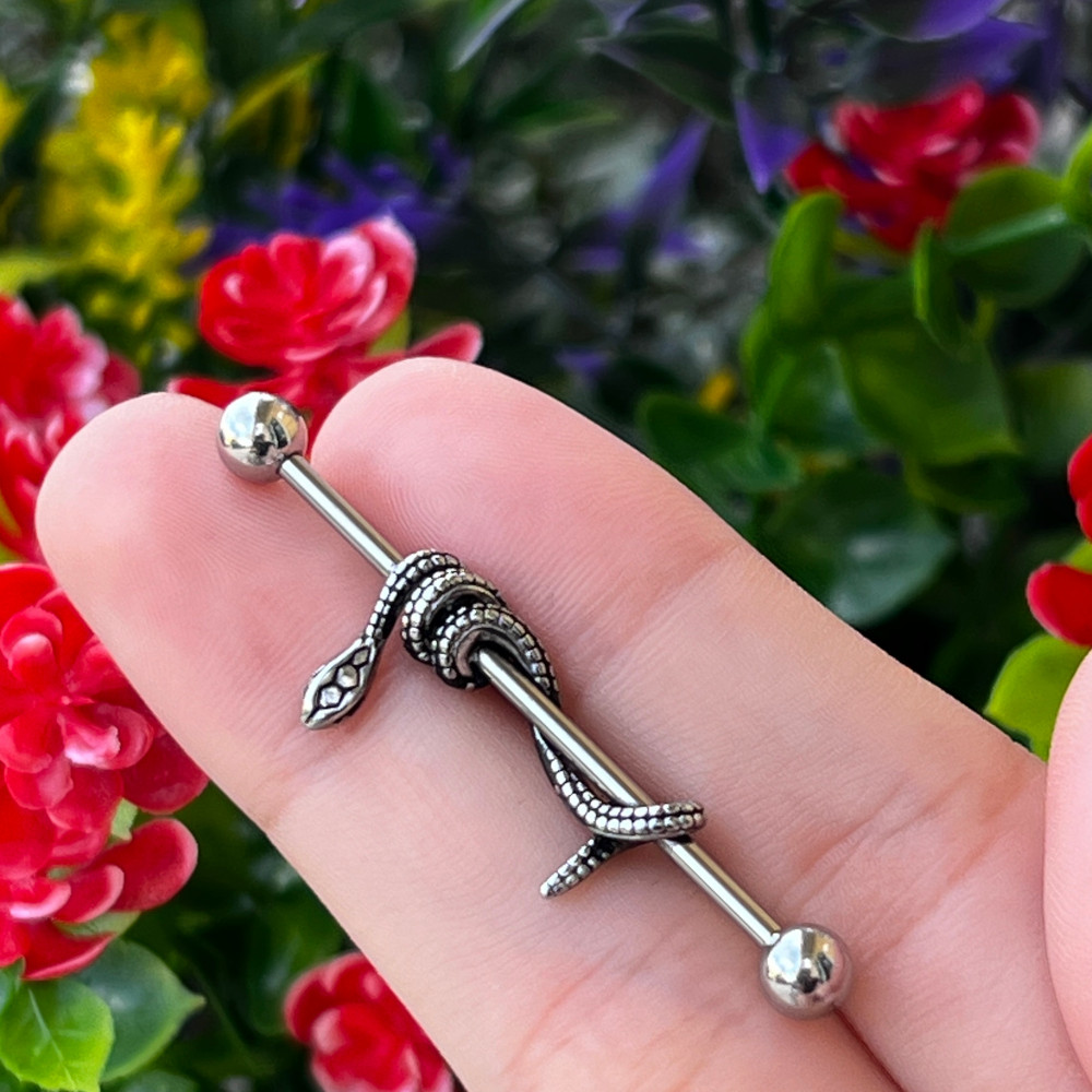 Wrapped Snake Industrial Barbell 14G 38mm | Luxe Modz