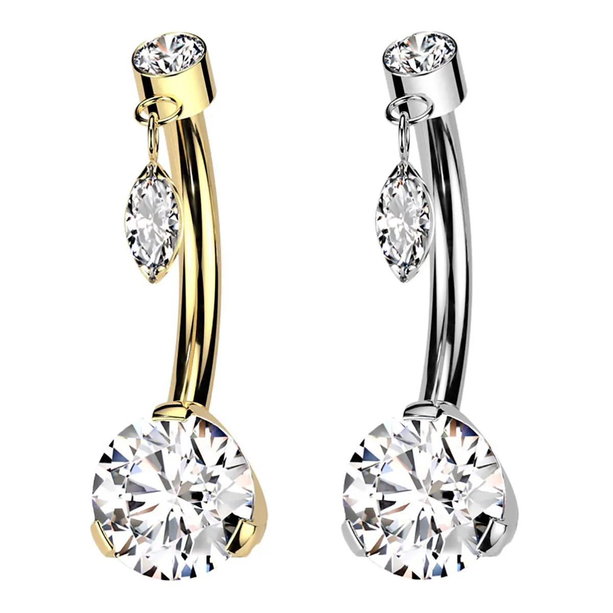 14G Threadless Push In Marquise CZ Dangle Belly Button Ring