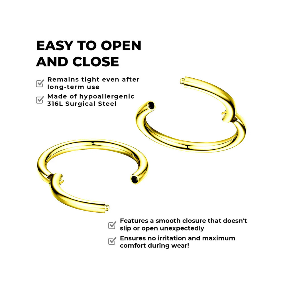 GHRTGR-16G Clicker Rings 316L Surgical Steel Hinged Hoops For Septum Daith And Cartilage Earlobe Piercings Jewelry Diameter 8mm 10mm