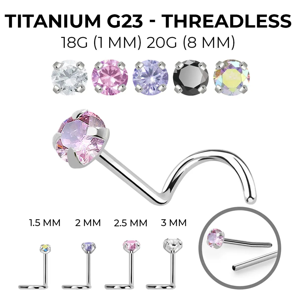 Titanium Cork Screw Nose Ring Stud