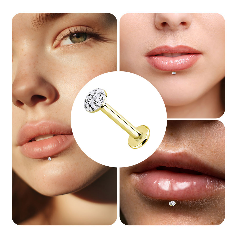 アクセサリー picollet PT LABRET STUD 14G Snag-free, leave-in earrings. 18K Gold/Platinum Labret Stud
