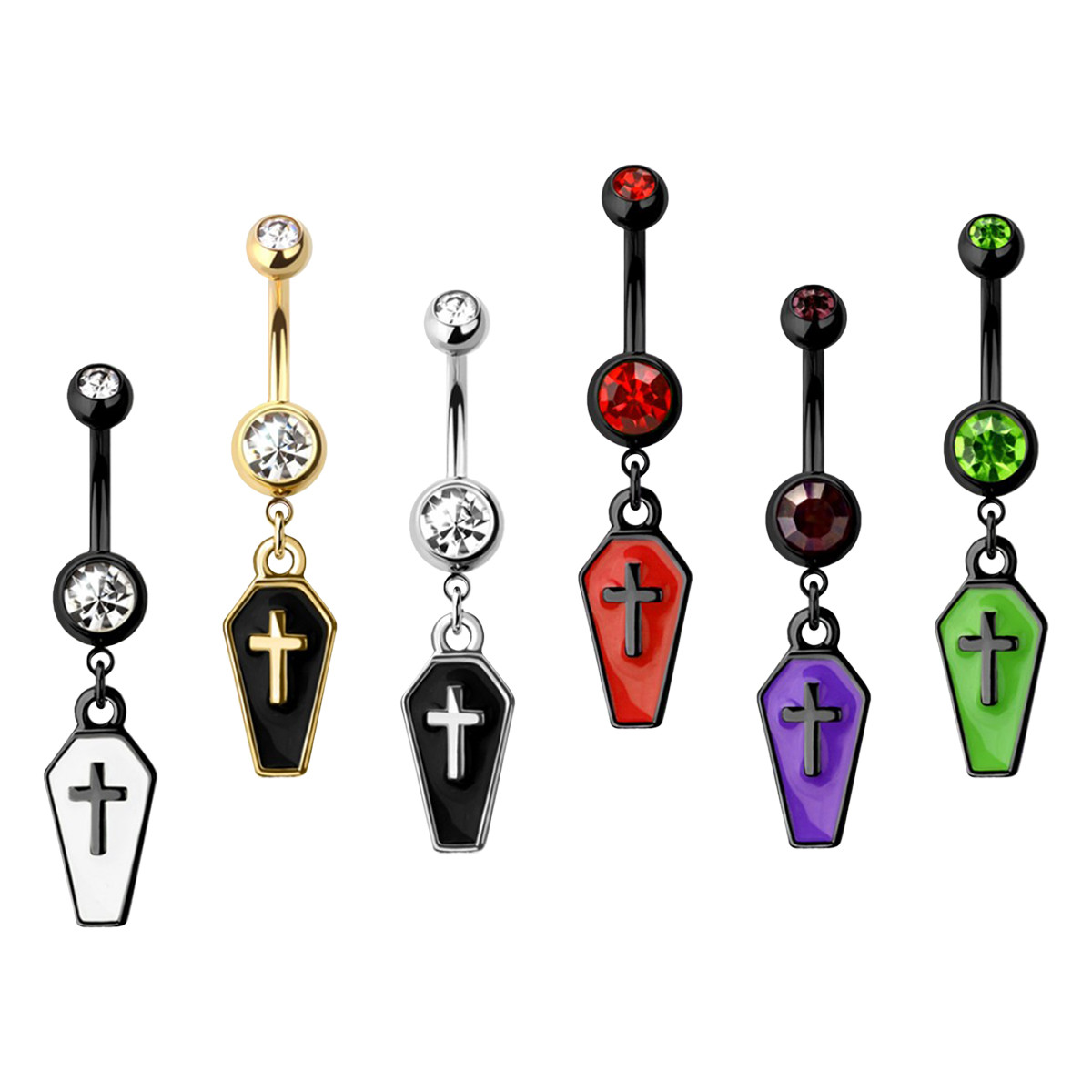 Dangle Cross Coffin Belly Button Ring 14G 10mm | Luxe Modz