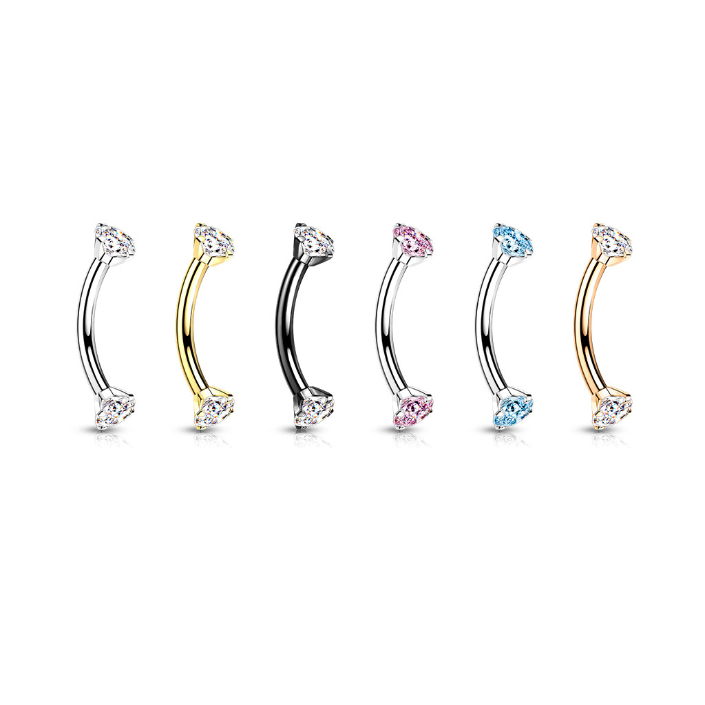 G23 Titanium Crystal CZ Curved Barbell 16G 8mm