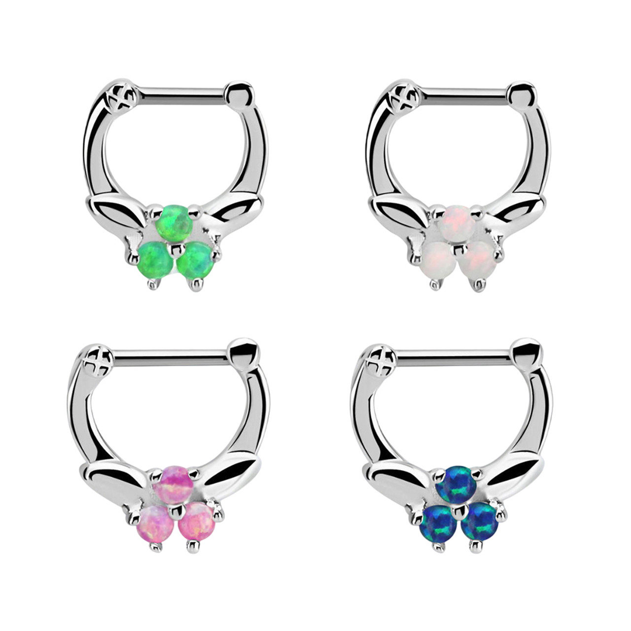 Three Synthetic Opal Hinged Segment Ring 16G Three Synthetic Opal Hinged Segment Ring 16G