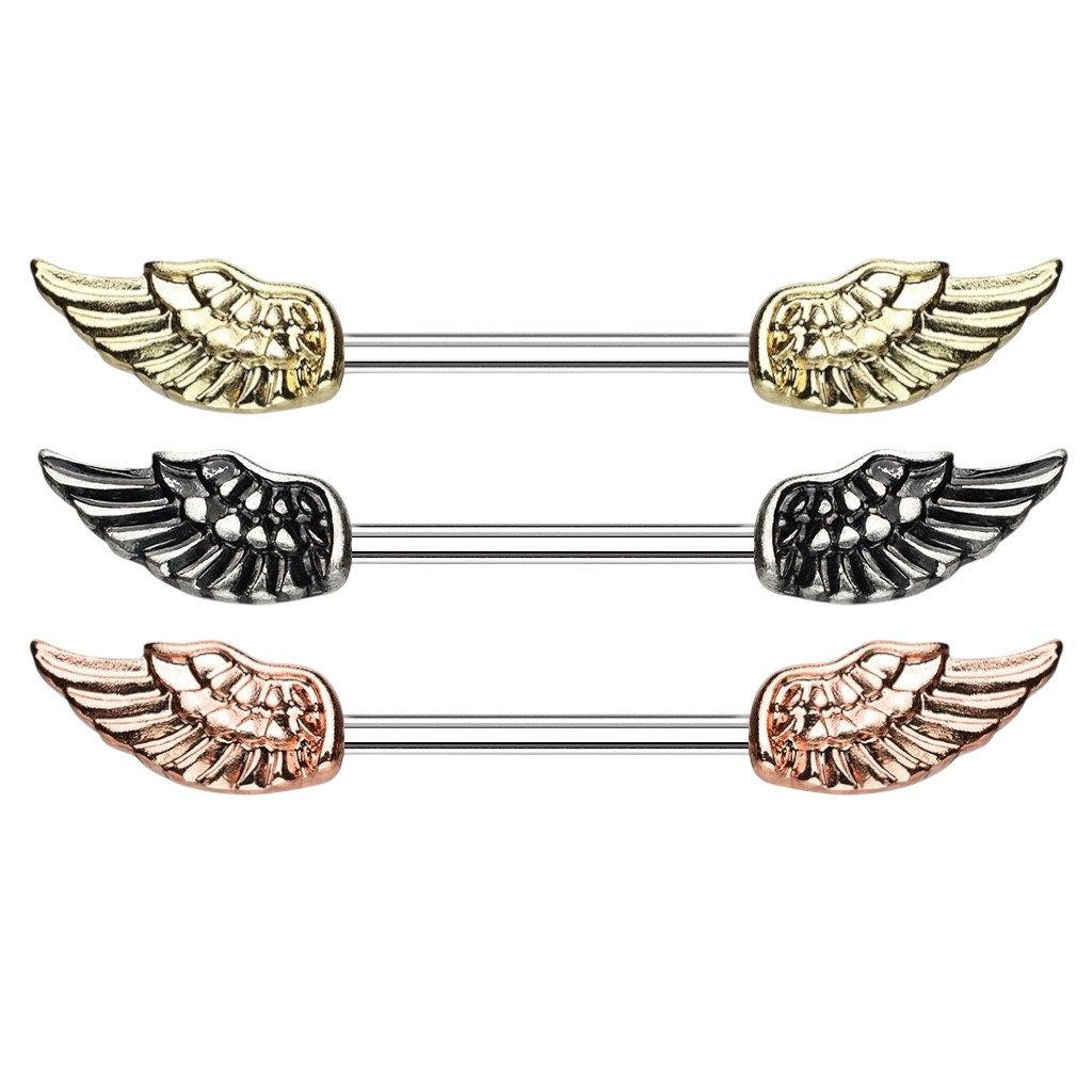 Angel Wings Nipple Rings Barbells 14G 14mm