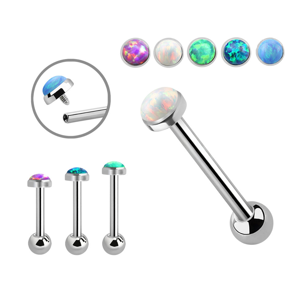 Titanium Opal Tops Straight Barbells 14G