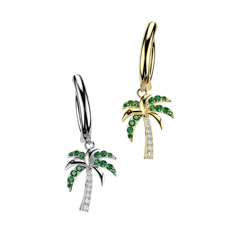 アクセサリー bazo1199 palm tree Palm Tree CZ Hinged Clicker Belly Button Rings Piercings 14G 11mm