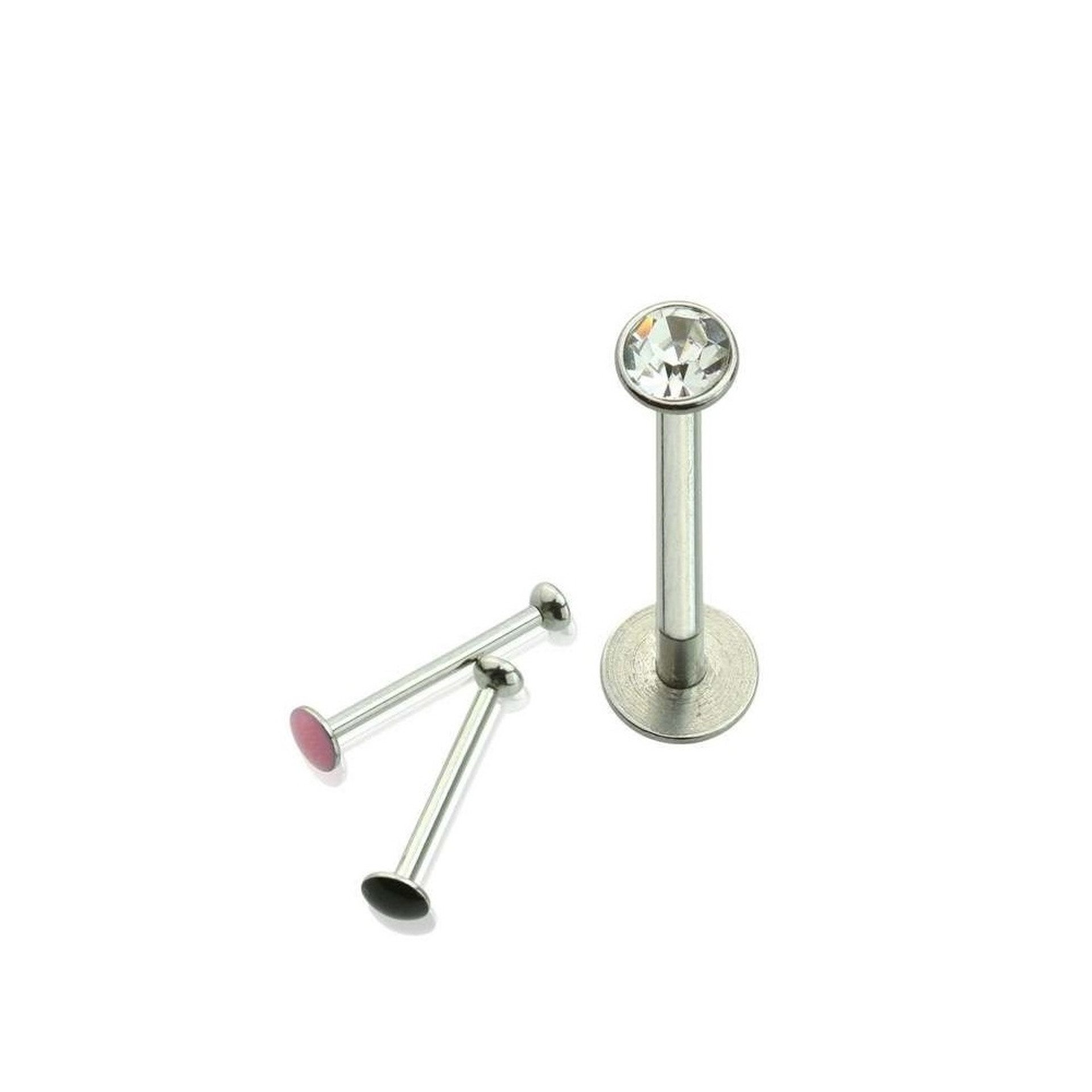 16ga Threadless PushIn Labret Monroe with Clear CZ Gem 316L Surgical