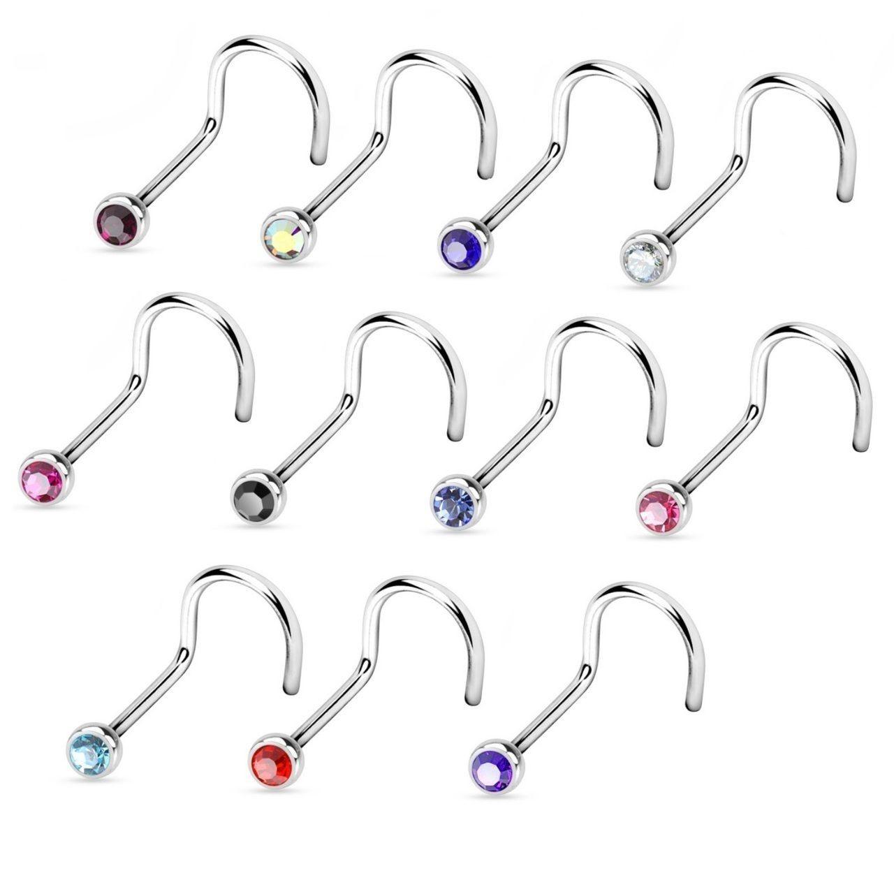 10Pcs 20G Stainless Steel Piercing Nose Stud Nose Rings Mini Zircon