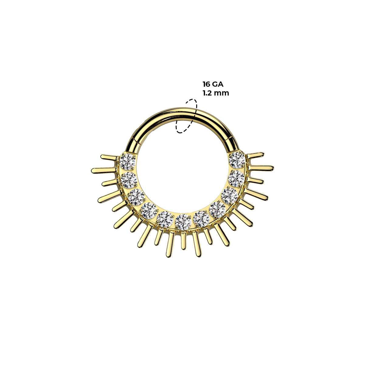 Titanium Forward Facing CZ Spike Hinged Clicker Septum Ring 16G