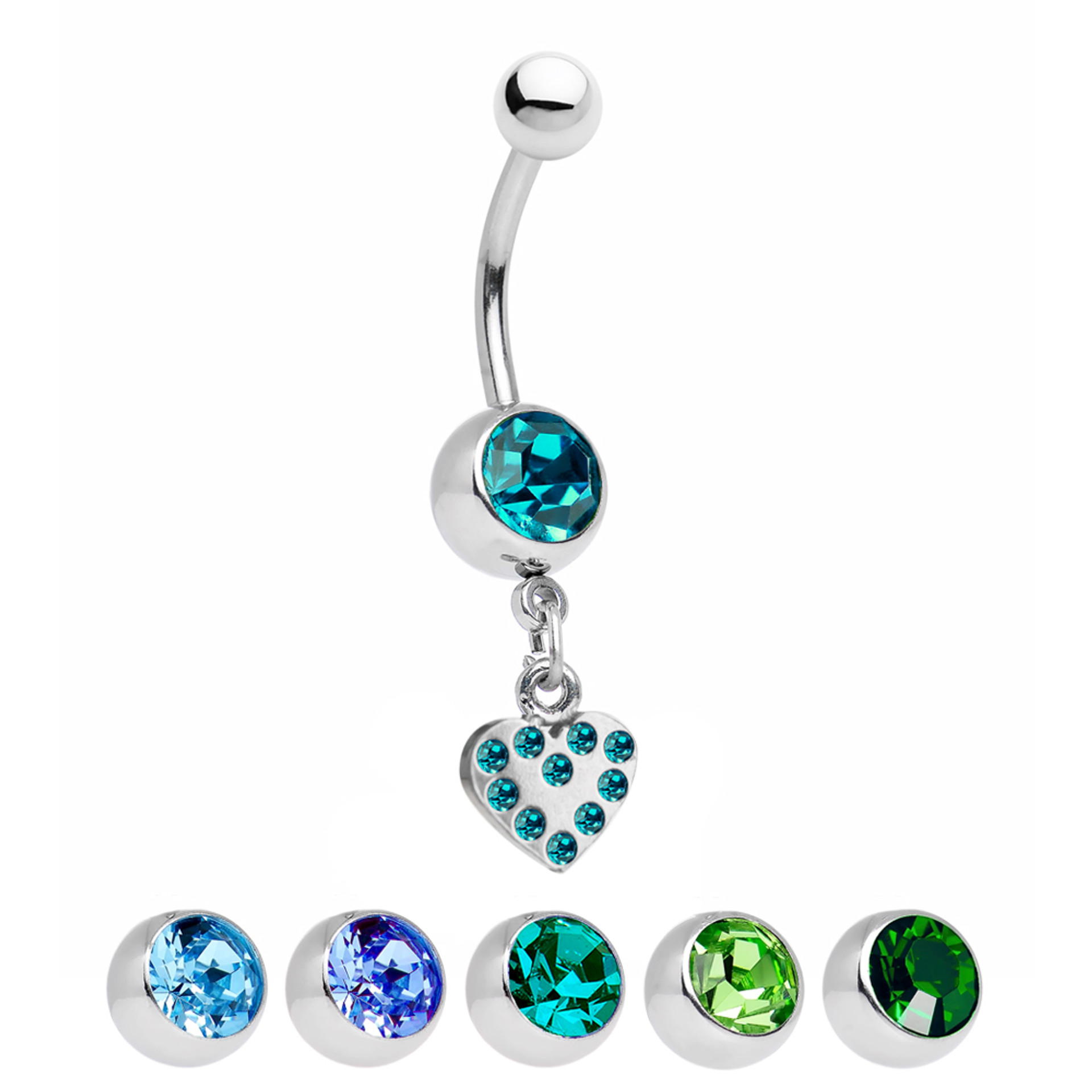 Titanium Dangle Heart Belly Ring With Cz Gems