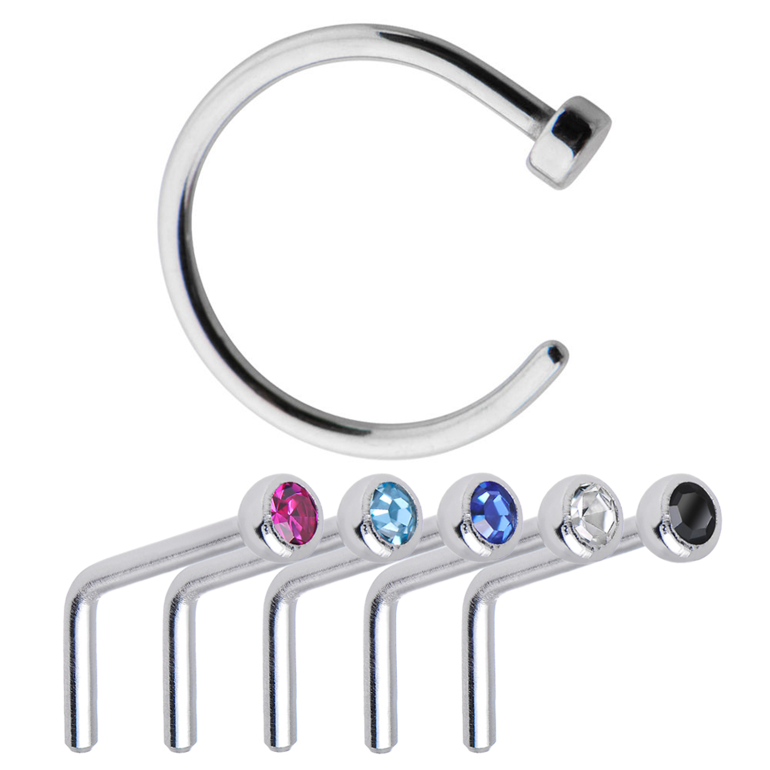 10Piece Nose Piercing Screws CZ Gems 18ga 316L Steel Autoclave Safe