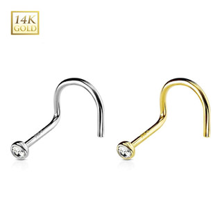 14kt White Gold Multi CZ Cluster Corkscrew Nose Ring