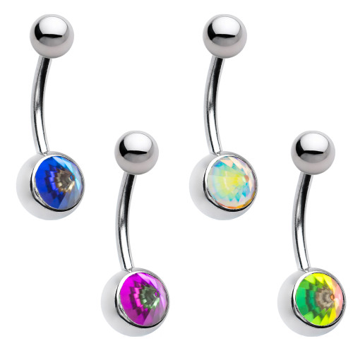 Belly Button Ring Combo Pack - Faceted Cone Gem 14ga-3/8"(10 mm) 316L Surgical Steel