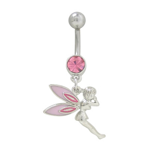 (14G) Belly Button Ring Surgical Steel with Dangling Fairy