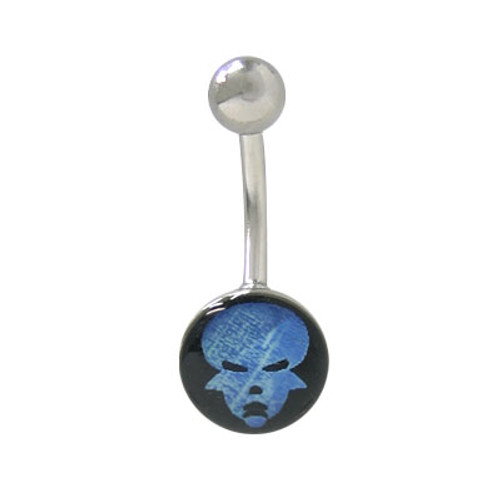 Belly Button Ring 14 gauge Surgical Steel with Holographic Alien Head Design