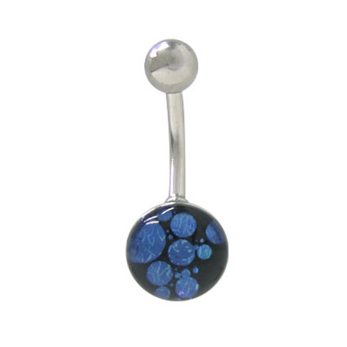 Belly Button Ring 14 gauge Surgical Steel with Holographic Blue Spots