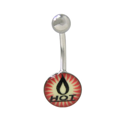 14G Belly Button Ring Surgical Steel with Glow in the Dark the word HOT