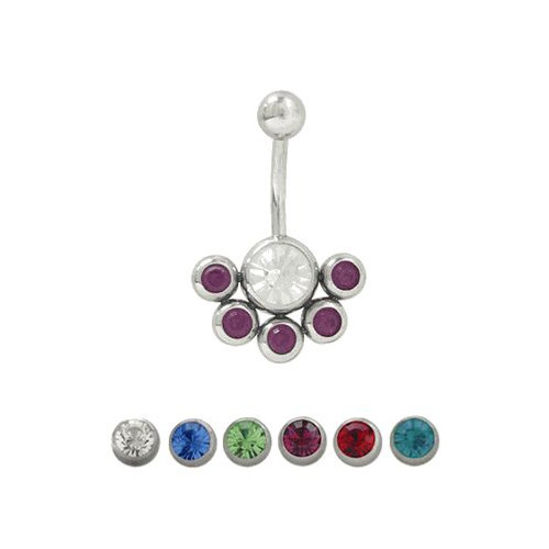 14 gauge Belly Button Ring Surgical Steel with 5 Jewel Design